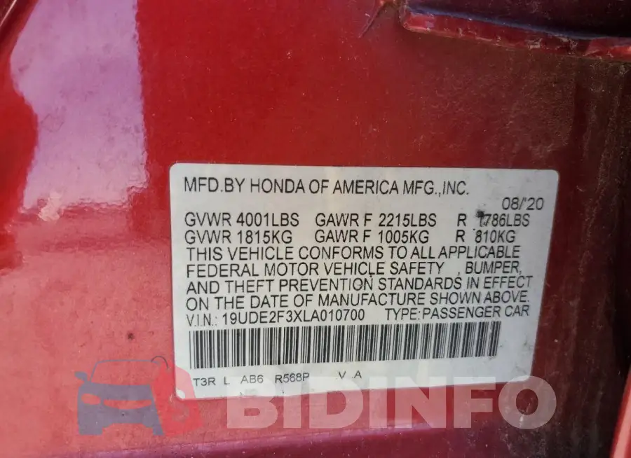 19UDE2F3XLA010700 Photo# 12