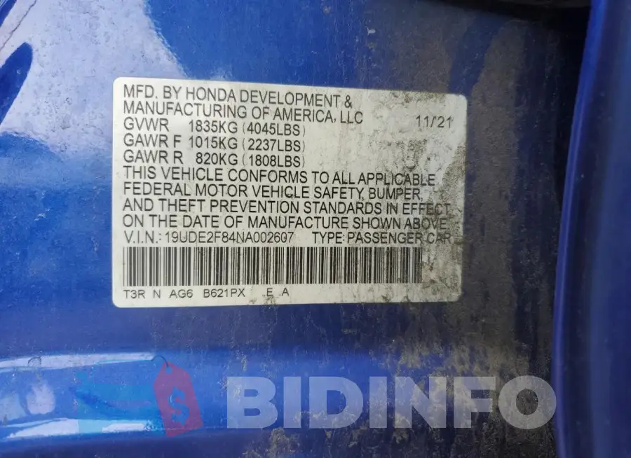 19UDE2F84NA002607 Photo# 12