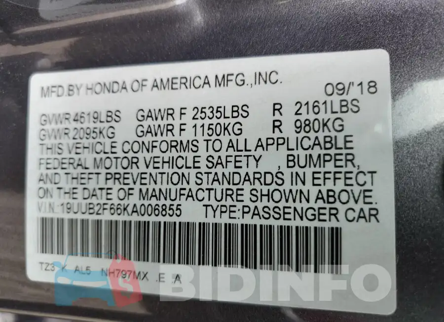 19UUB2F66KA006855 Photo# 13
