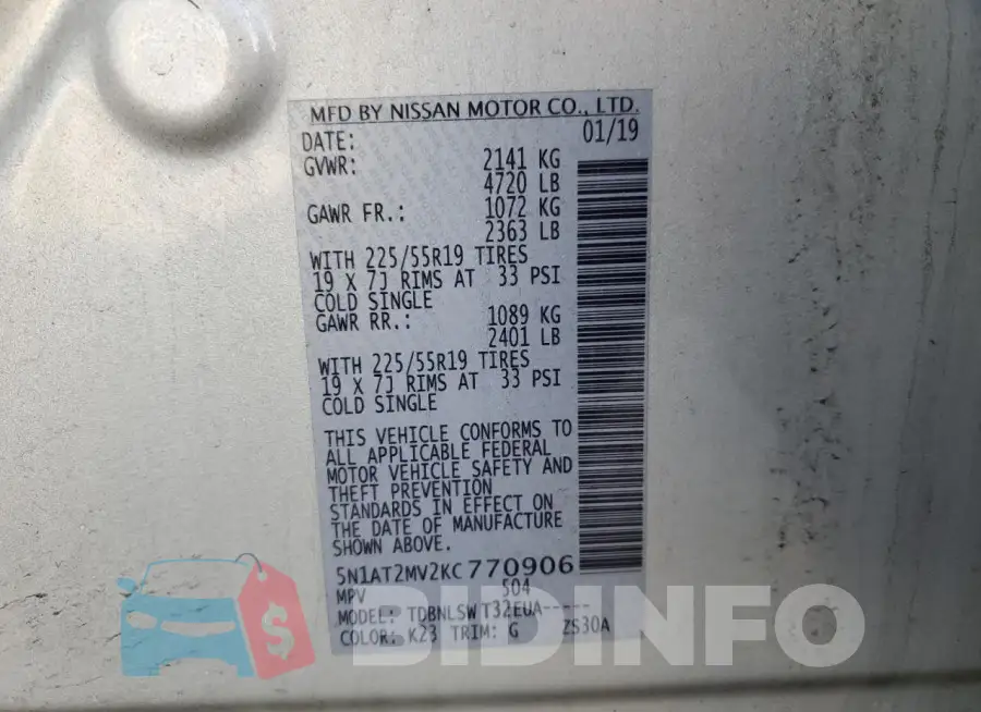 5N1AT2MV2KC770906 Photo# 12