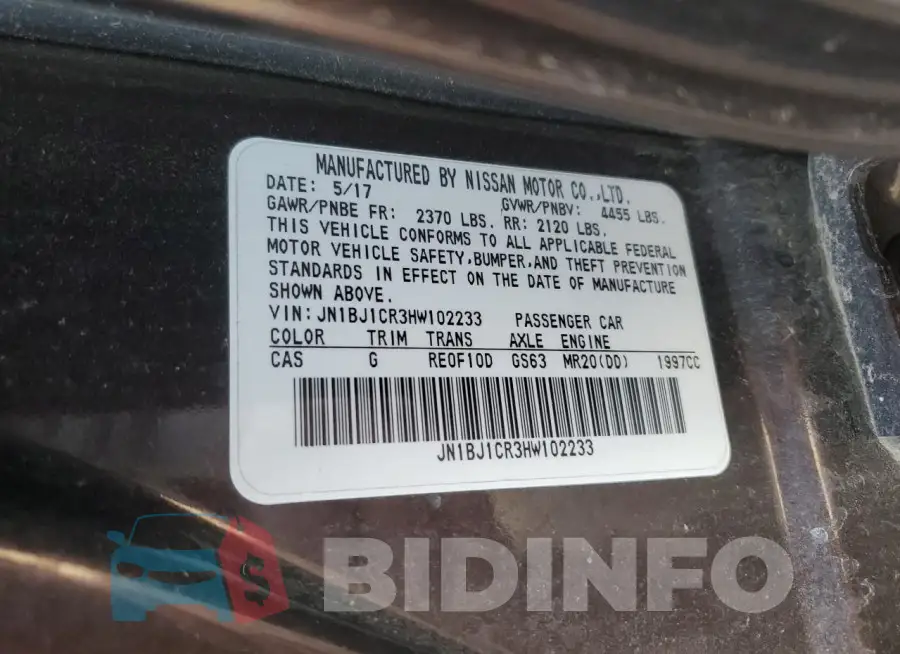 JN1BJ1CR3HW102233 Photo# 13