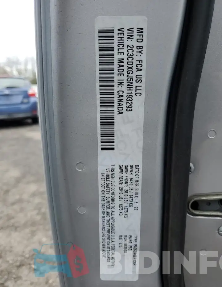 2C3CDXGJ5NH193293 Photo# 12