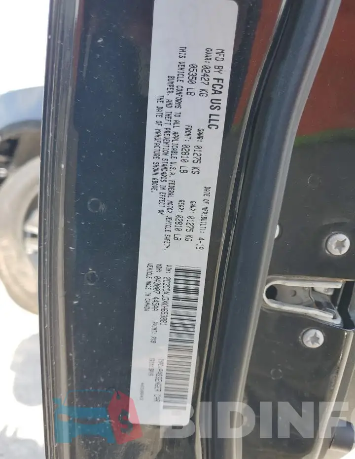 2C3CDXJGXKH653881 Photo# 12