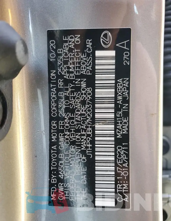 JTHP9JBH7M2037908 Photo# 12