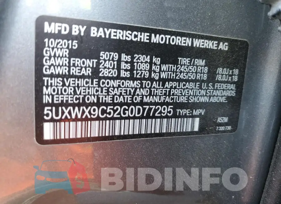 5UXWX9C52G0D77295 Photo# 14