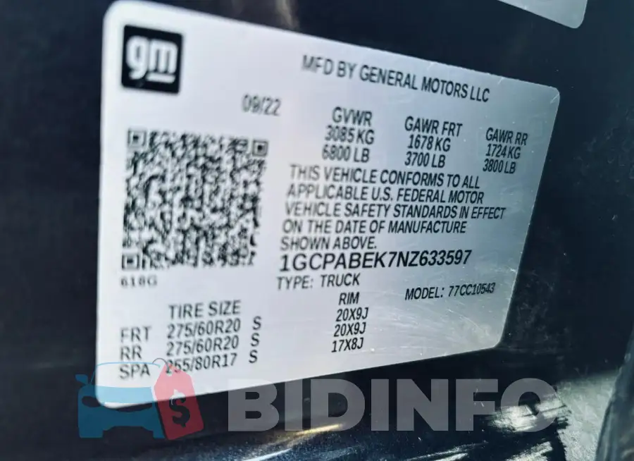 1GCPABEK7NZ633597 Photo# 10
