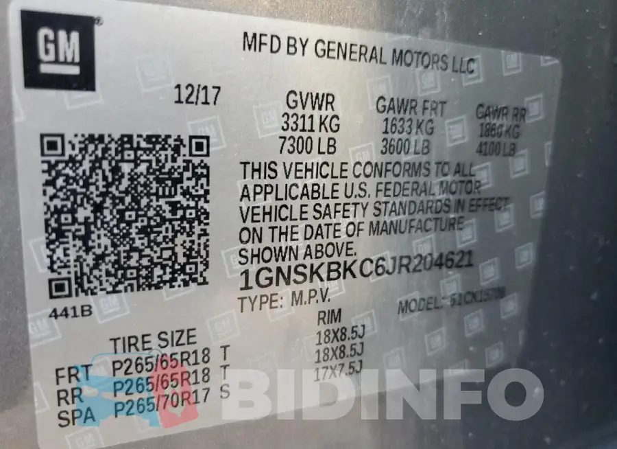 1GNSKBKC6JR204621 Photo# 13