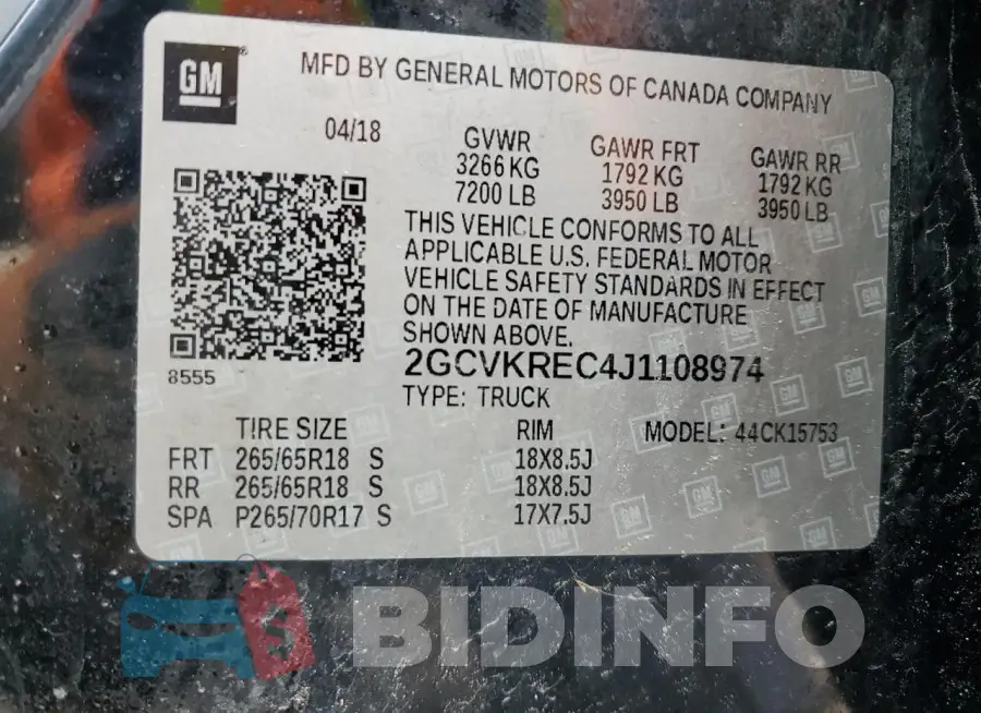 2GCVKREC4J1108974 Photo# 13