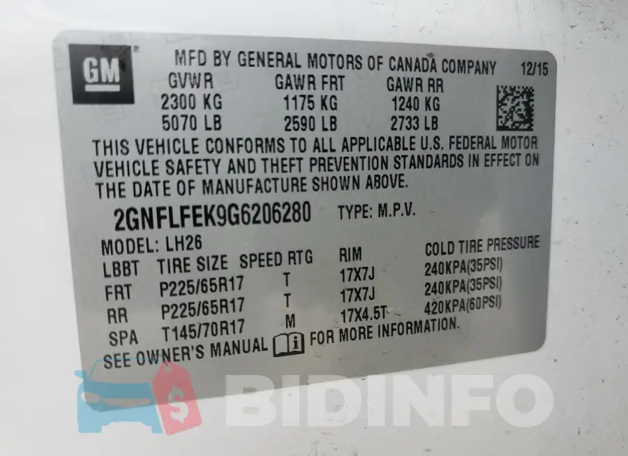 2GNFLFEK9G6206280 Photo# 14