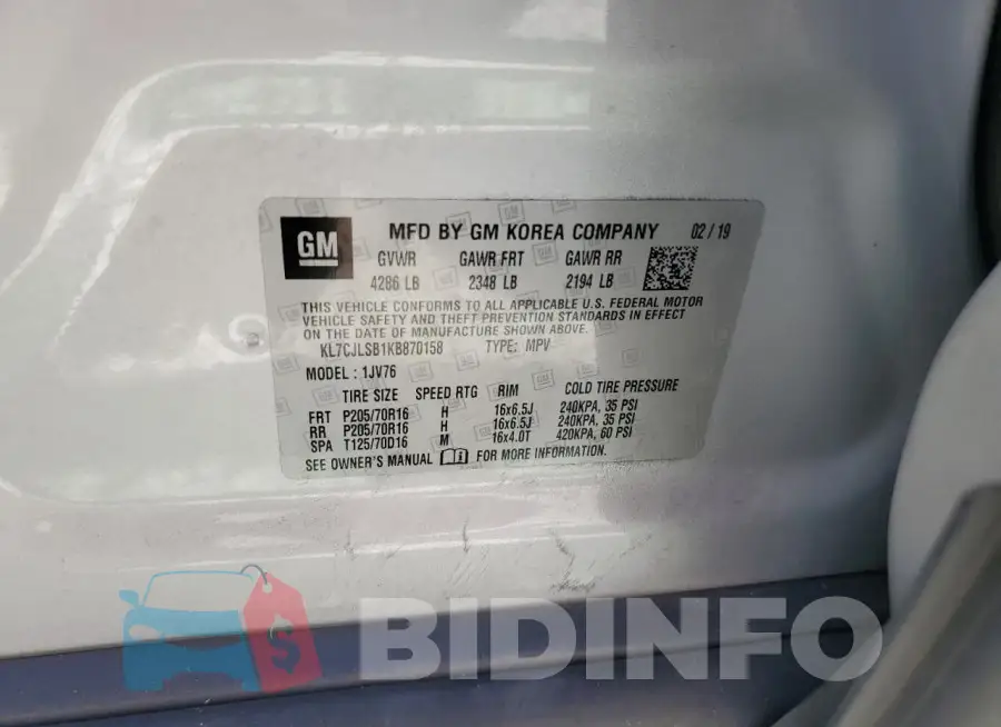 KL7CJLSB1KB870158 Photo# 14