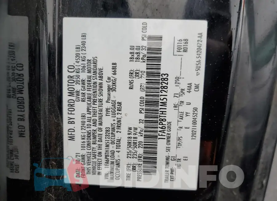 1FA6P8TH1M5128283 Photo# 12