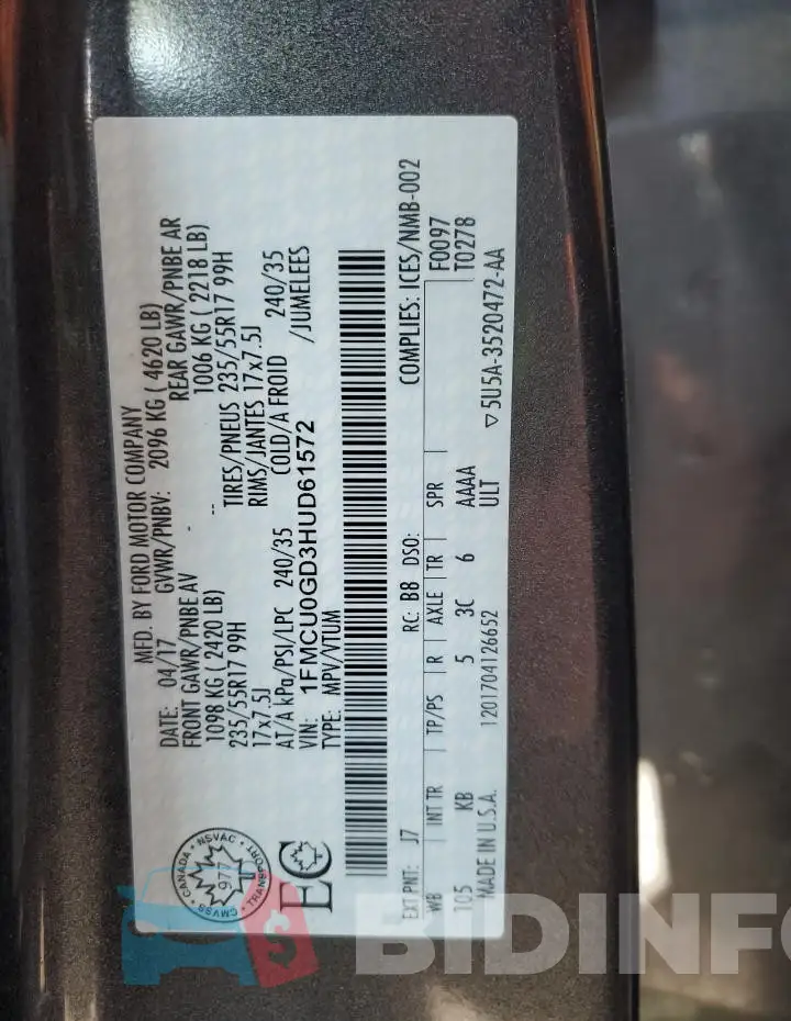 1FMCU0GD3HUD61572 Photo# 13