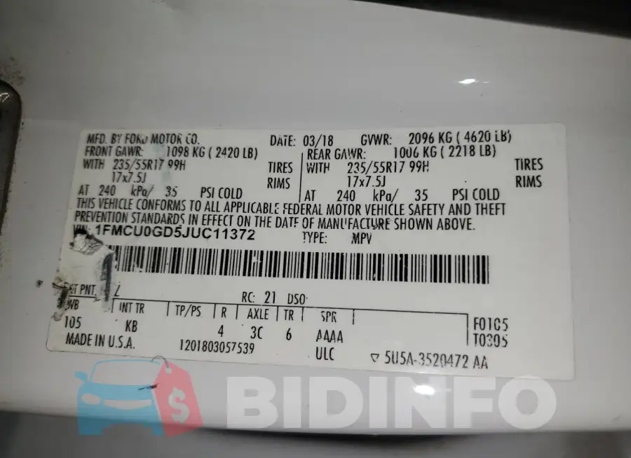 1FMCU0GD5JUC11372 Photo# 13