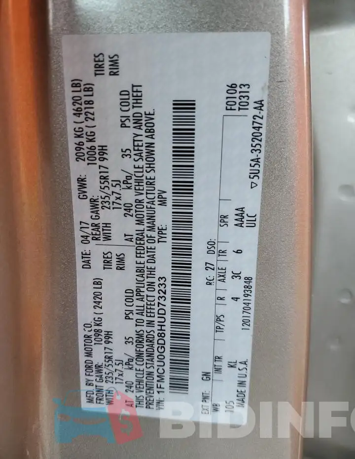 1FMCU0GD8HUD73233 Photo# 13