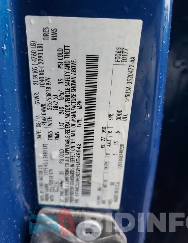 1FMCU9GD2HUB49542 Photo# 13