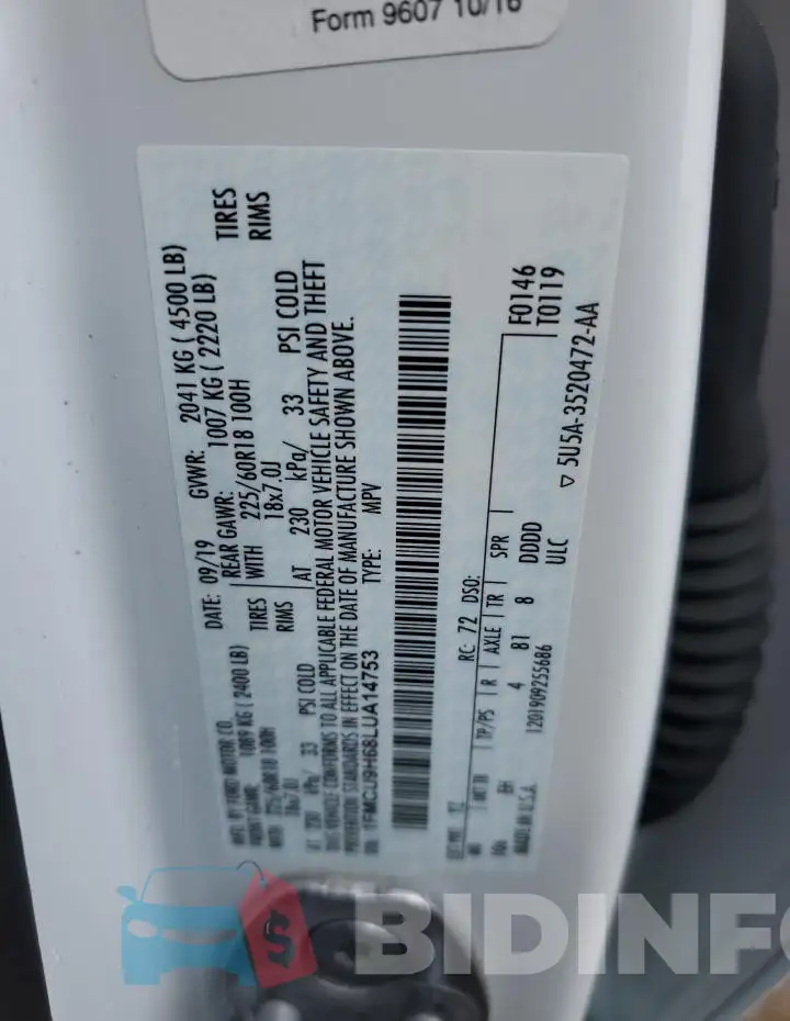 1FMCU9H68LUA14753 Photo# 14