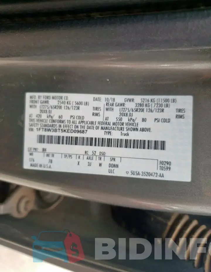 1FT8W3BT5KED09687 Photo# 13
