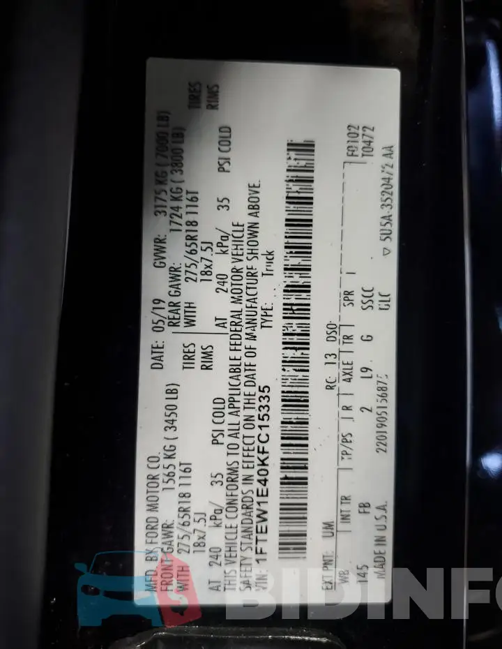 1FTEW1E40KFC15335 Photo# 12
