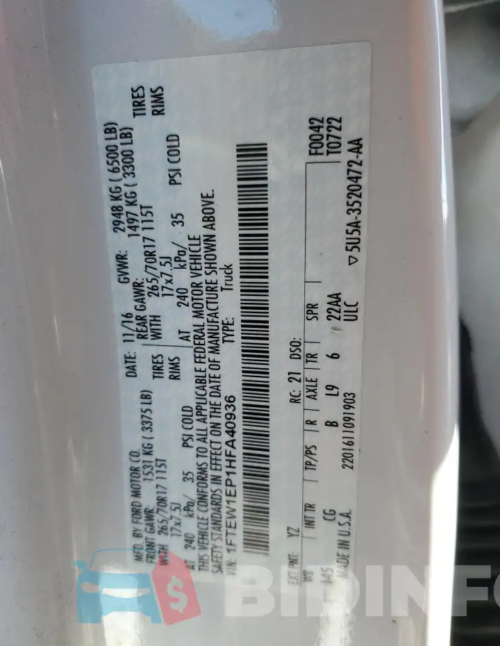 1FTEW1EP1HFA40936 Photo# 12