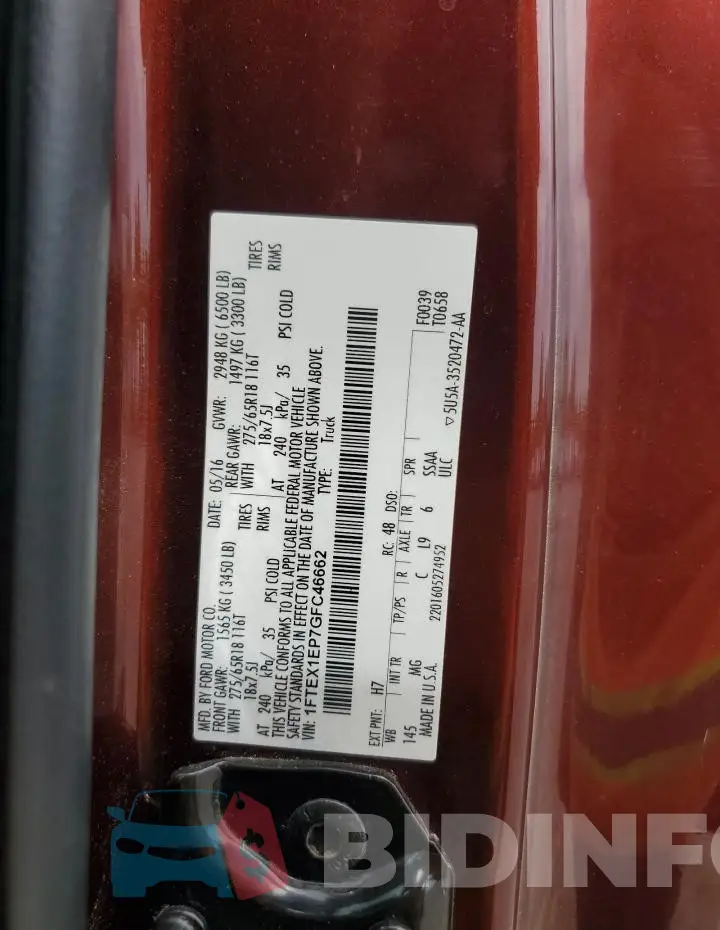 1FTEX1EP7GFC46662 Photo# 13