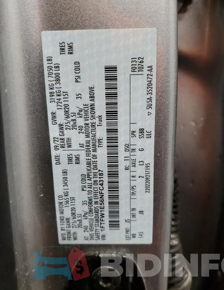 1FTFW1E56NFC43187 Photo# 13