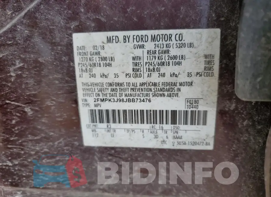 2FMPK3J98JBB73476 Photo# 14