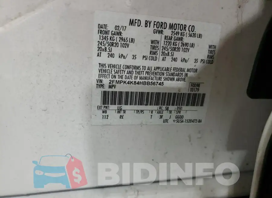 2FMPK4K84HBB56745 Photo# 14