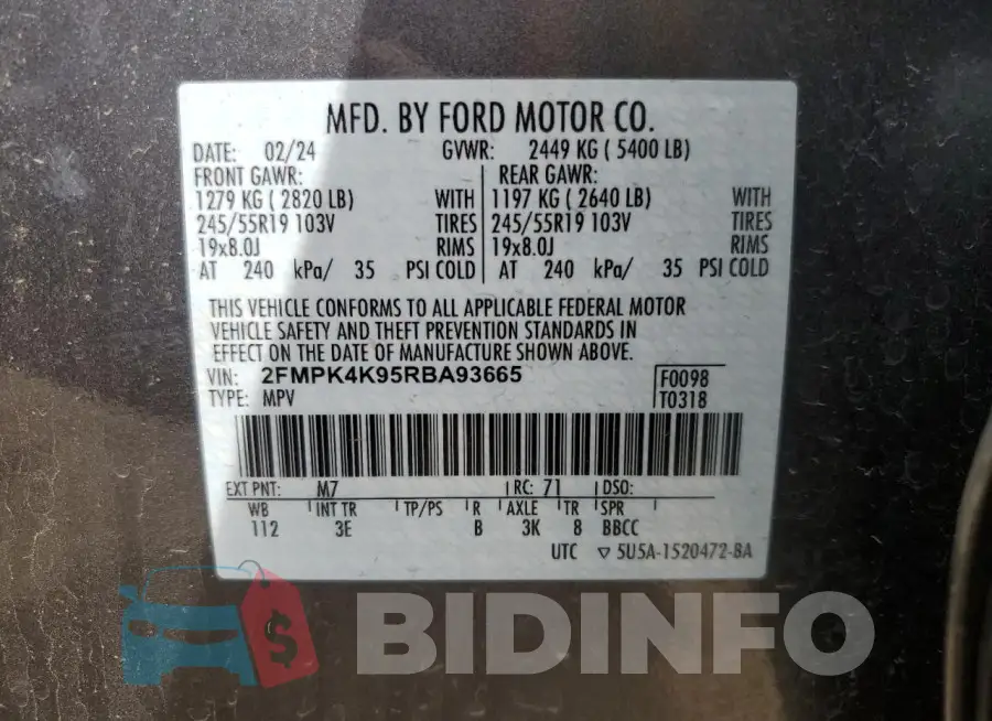 2FMPK4K95RBA93665 Photo# 14