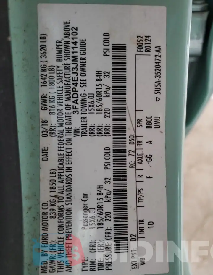 3FADP4EJ3JM114102 Photo# 12