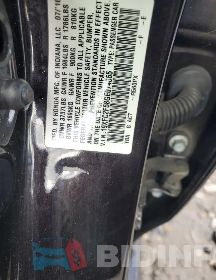 19XFC2F58GE074865 Photo# 12