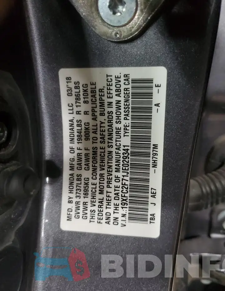 19XFC2F71JE029341 Photo# 12