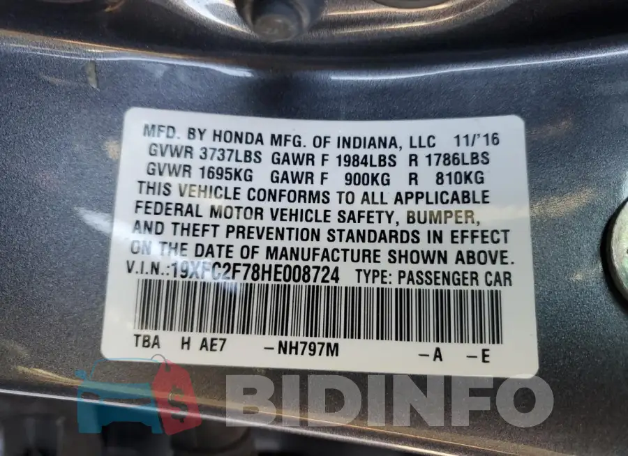 19XFC2F78HE008724 Photo# 12