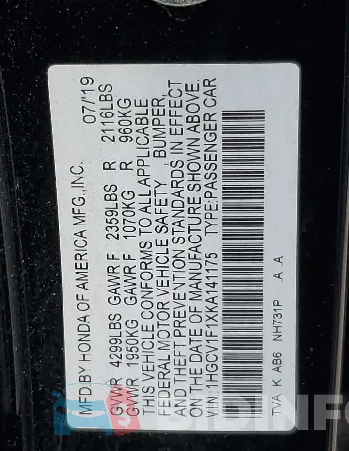 1HGCV1F1XKA141175 Photo# 12