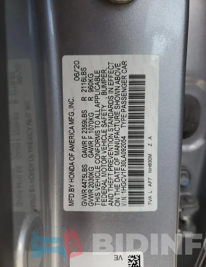 1HGCV1F30LA092054 Photo# 12