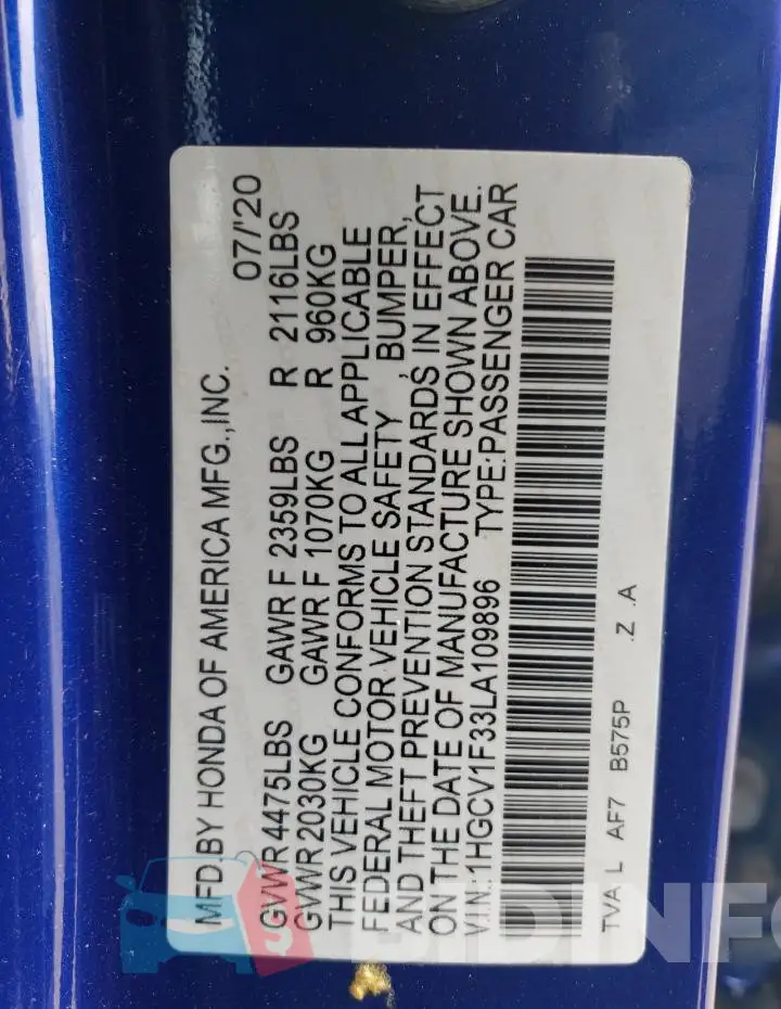 1HGCV1F33LA109896 Photo# 12