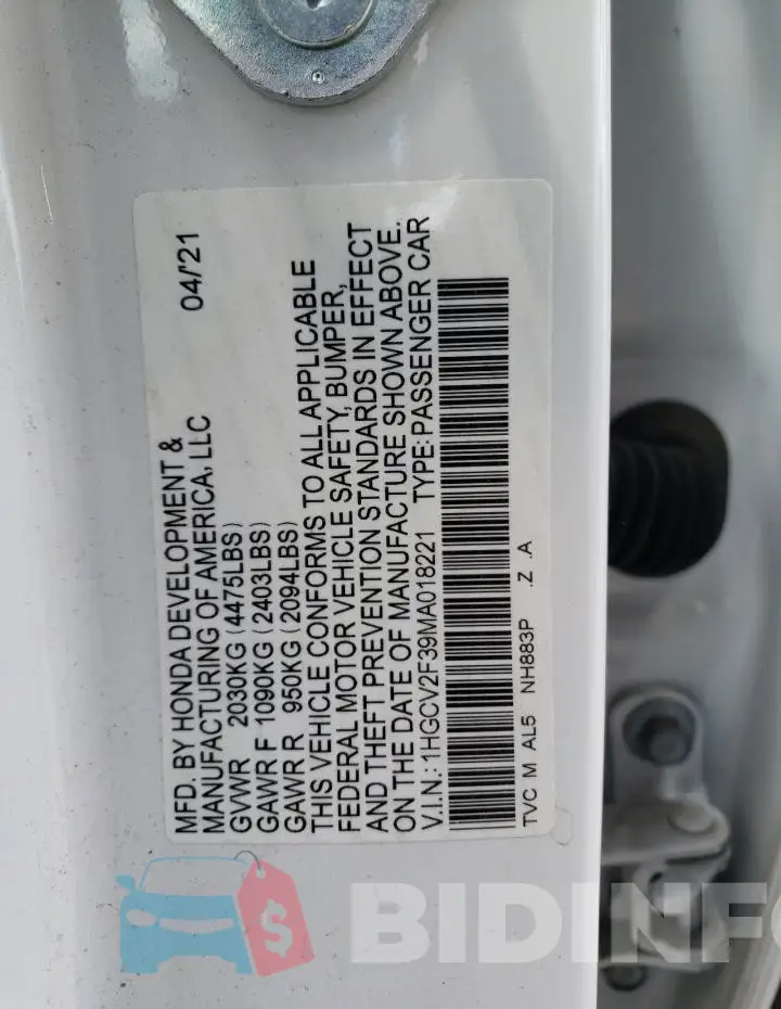 1HGCV2F39MA018221 Photo# 12