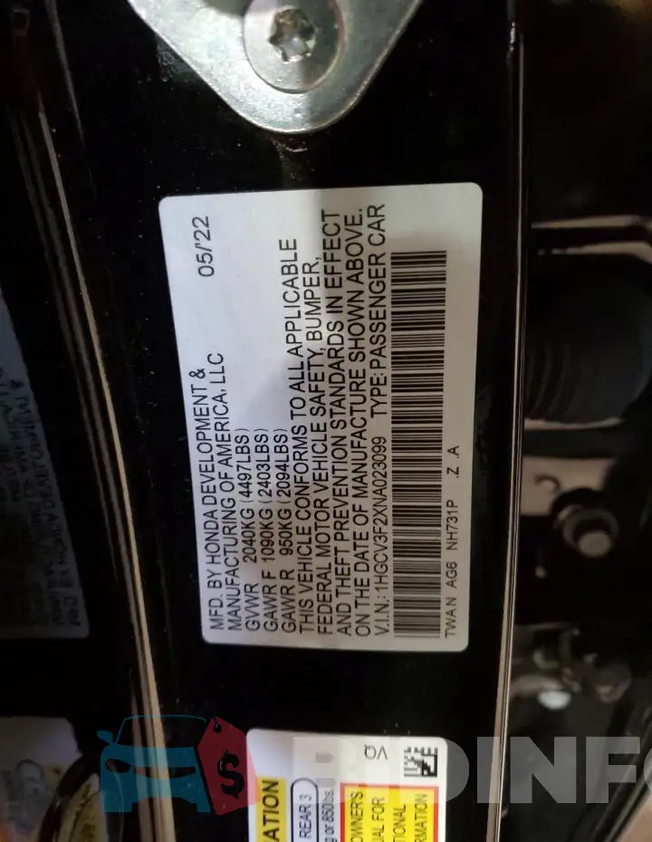 1HGCV3F2XNA023099 Photo# 12