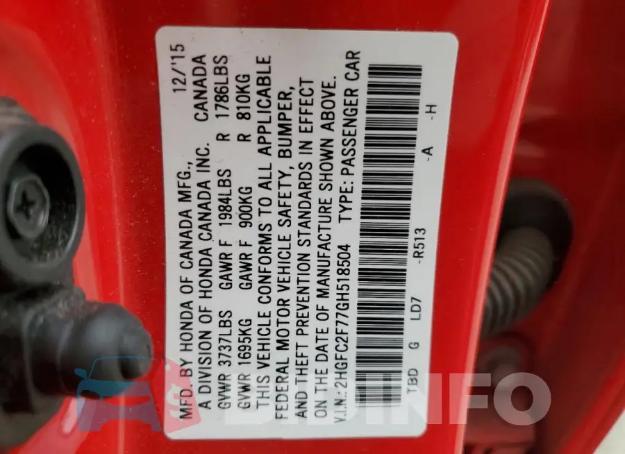 2HGFC2F77GH518504 Photo# 12