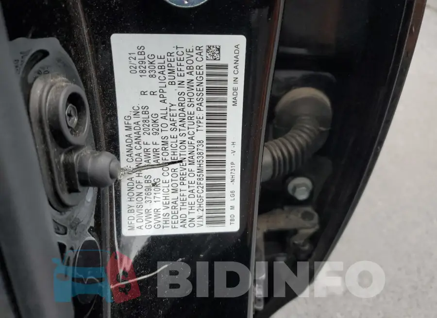 2HGFC2F85MH538738 Photo# 12