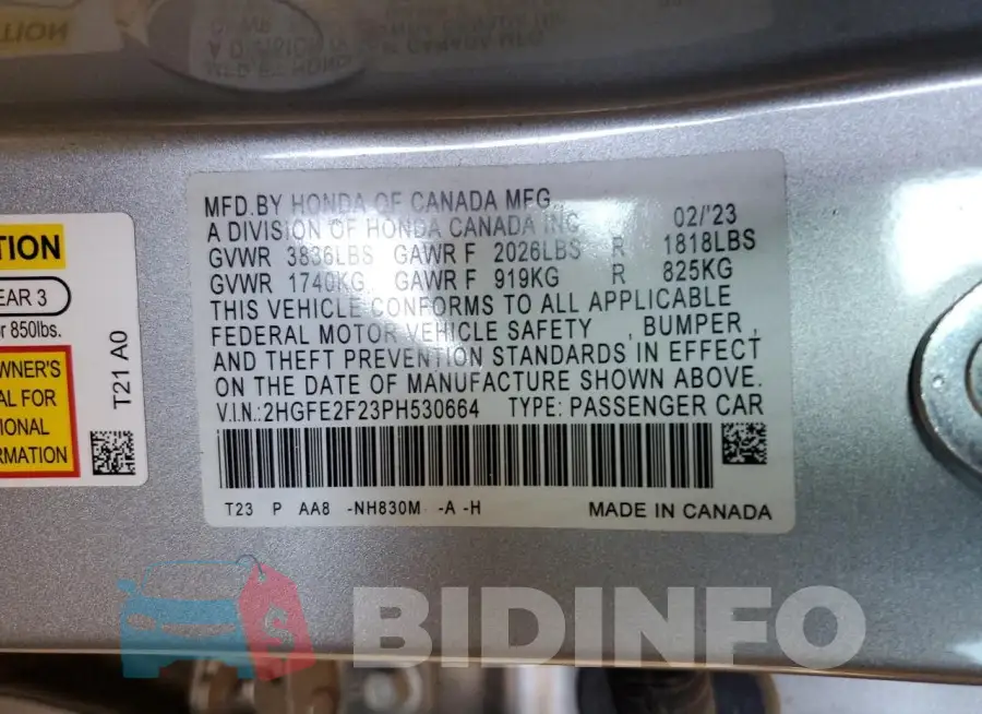 2HGFE2F23PH530664 Photo# 12