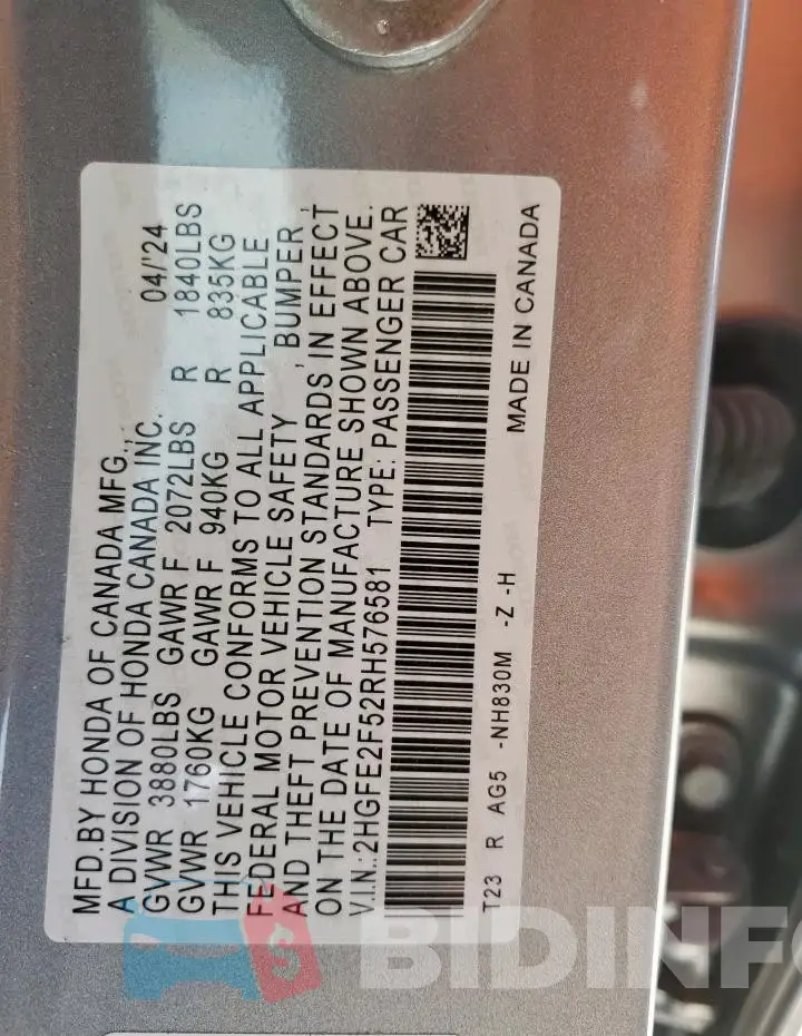 2HGFE2F52RH576581 Photo# 12