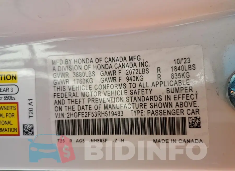 2HGFE2F53RH519483 Photo# 12