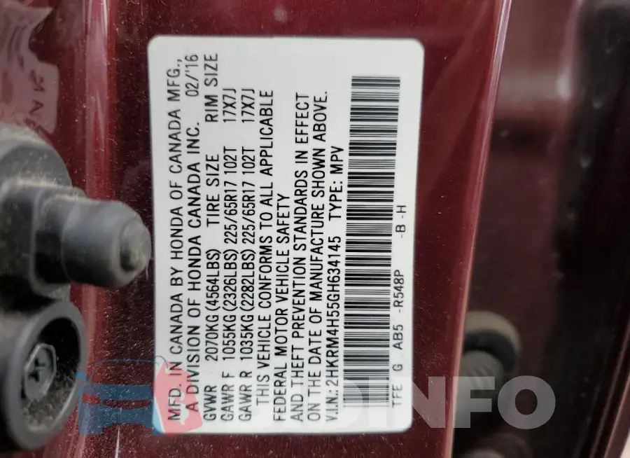 2HKRM4H55GH634145 Photo# 14