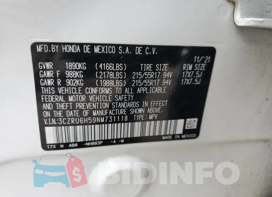 3CZRU6H59NM731118 Photo# 13