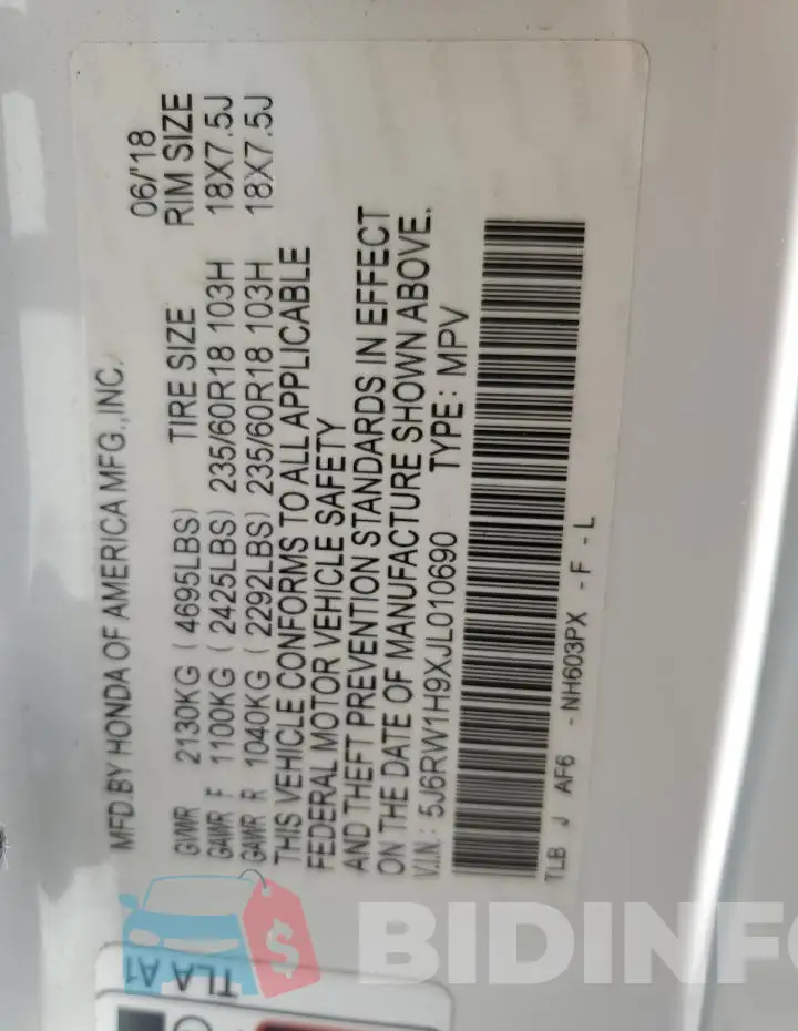 5J6RW1H9XJL010690 Photo# 14