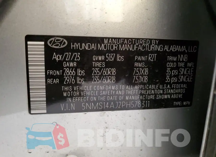 5NMS14AJ2PH578311 Photo# 14