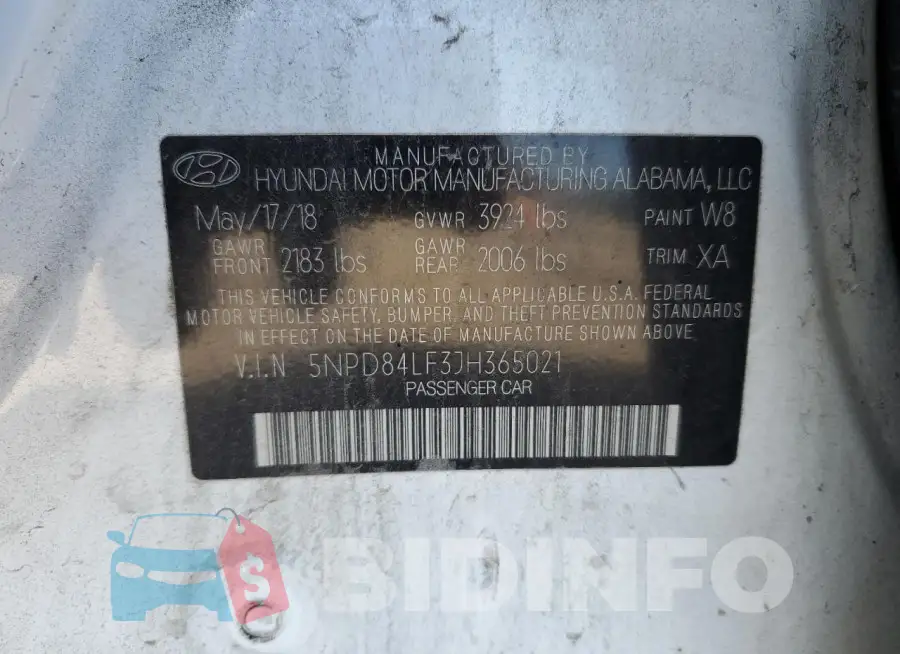 5NPD84LF3JH365021 Photo# 12