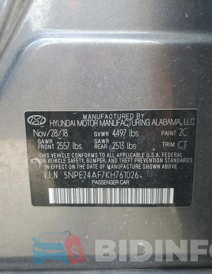 5NPE24AF7KH761026 Photo# 12