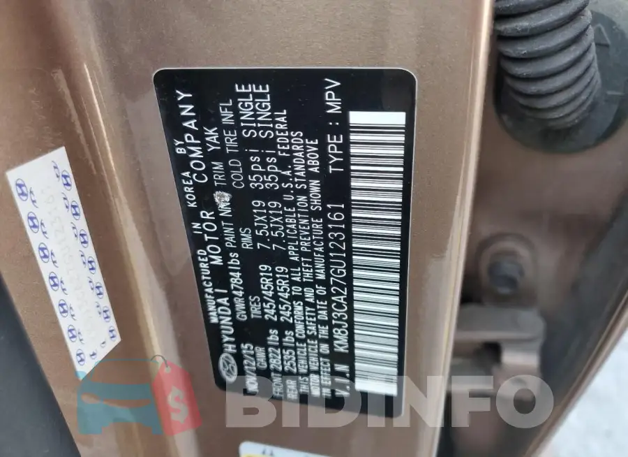 KM8J3CA27GU123161 Photo# 14