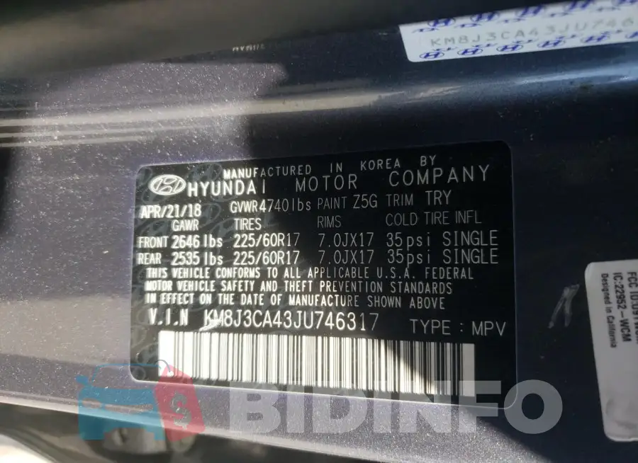 KM8J3CA43JU746317 Photo# 13